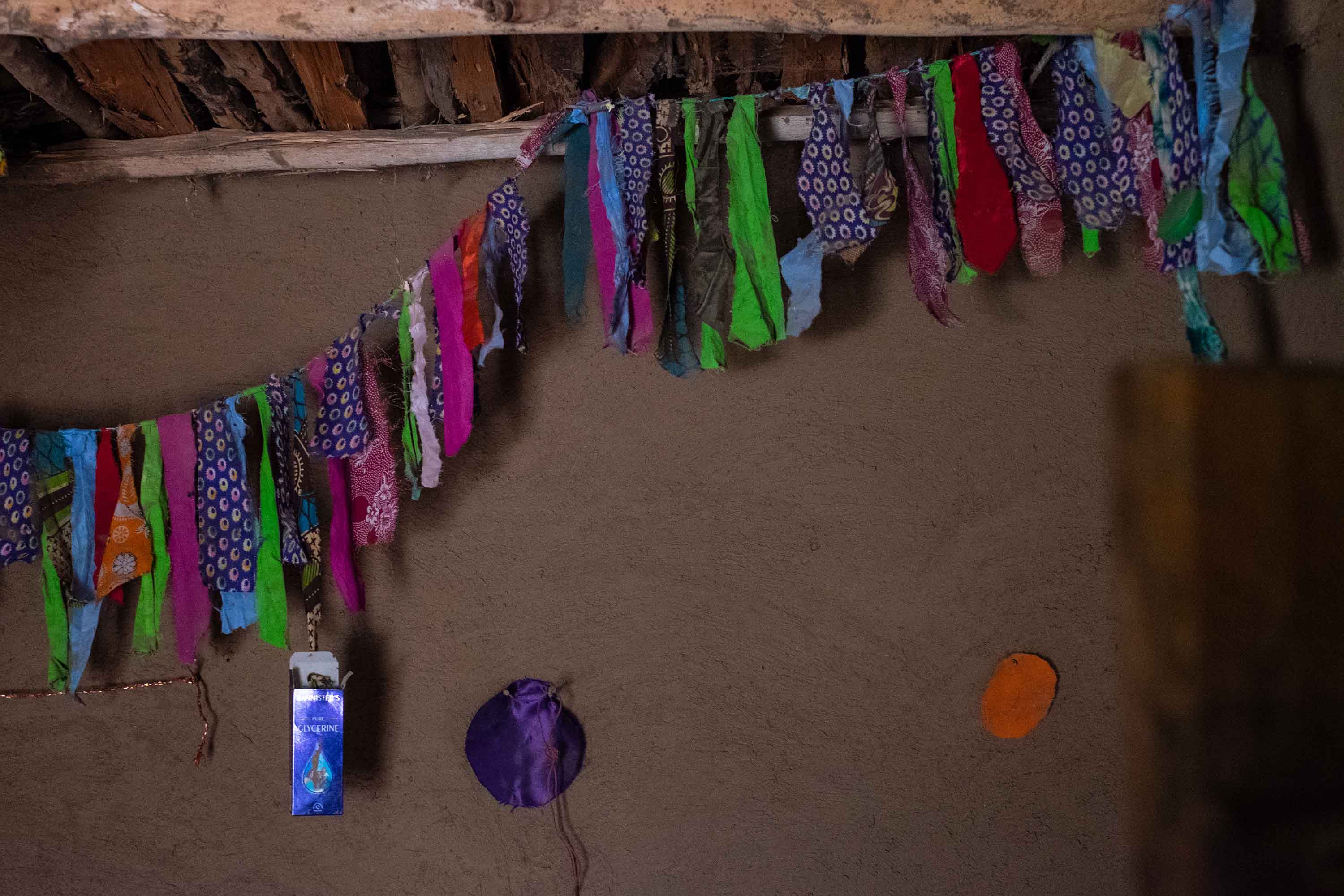 A strand of fabric decorating Chaha and Wambura's home.