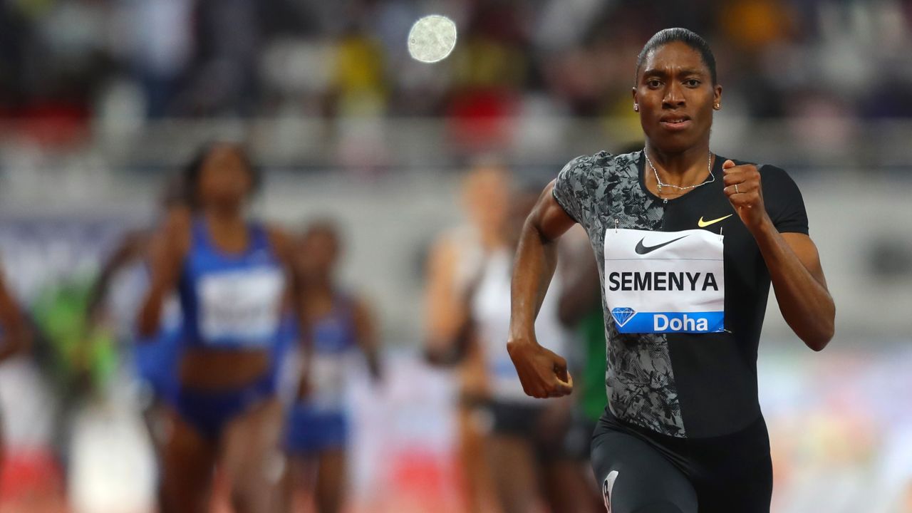 Caster Semenya of South Africa races to the line to win the women's 800 meters at the IAAF Diamond League event Friday in Doha, Qatar.