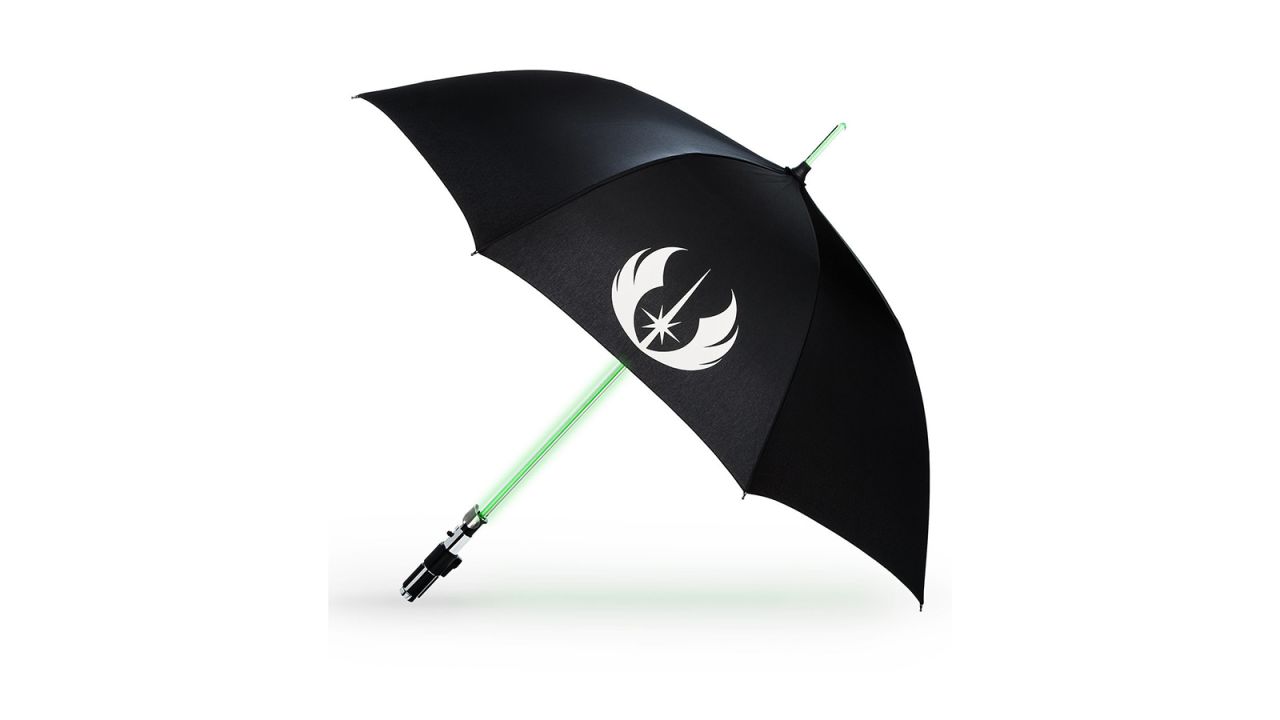 <strong>Yoda Light-Up Lightsaber Umbrella ($69.99; </strong><a href="https://www.shopdisney.com/yoda-light-up-lightsaber-umbrella-1425521?CMP=KNC-DSSGoogle&efc=179006&gclid=CjwKCAjwza_mBRBTEiwASDWVvr-XXRFyb0hsQz-guJCMEhjMMM7Zwu0QEojezCaB-pjo01YB_MZrFBoC6pAQAvD_BwE&gclsrc=aw.ds" target="_blank" target="_blank"><strong>shopdisney.com</strong></a><strong>)</strong><br />