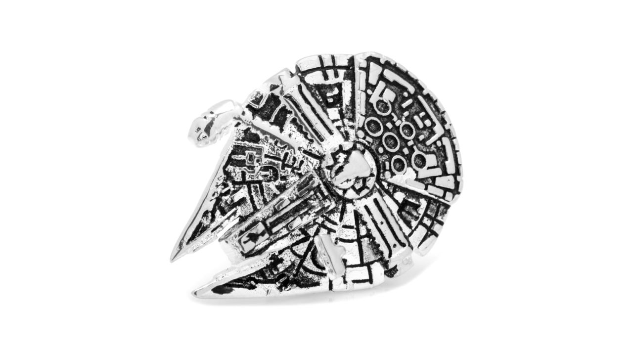 <strong>Star Wars 3D Millennium Falcon Lapel Pin ($45; </strong><a href="https://click.linksynergy.com/deeplink?id=Fr/49/7rhGg&mid=1237&u1=0503starwarsday&murl=https%3A%2F%2Fshop.nordstrom.com%2Fs%2Fcufflinks-inc-star-wars-3d-millennium-falcon-lapel-pin%2F4773053%3Forigin%3Dkeywordsearch-personalizedsort%26breadcrumb%3DHome%252FAll%2520Results%26color%3Dsilver" target="_blank" target="_blank"><strong>nordstrom.com</strong></a><strong>)</strong><br />