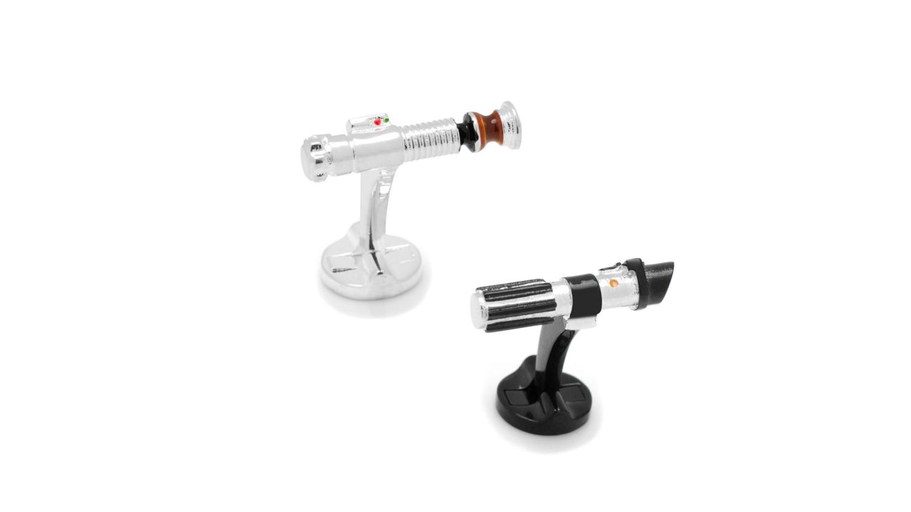 <strong>Star Wars Lightsaber Cufflinks ($135; </strong><a href="https://click.linksynergy.com/deeplink?id=Fr/49/7rhGg&mid=1237&u1=0503starwarsday&murl=https%3A%2F%2Fshop.nordstrom.com%2Fs%2Fcufflinks-inc-star-wars-lightsaber-cufflinks%2F4750796%3Forigin%3Dkeywordsearch-personalizedsort%26breadcrumb%3DHome%252FAll%2520Results%26color%3Dsilver" target="_blank" target="_blank"><strong>nordstrom.com</strong></a><strong>)</strong><br />