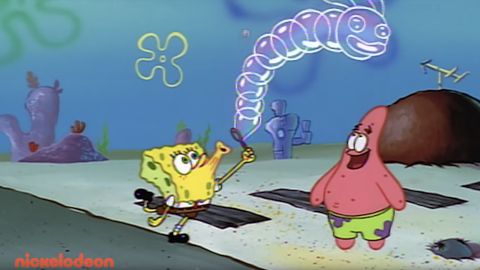 SpongeBob Squarepants and Patrick Starfish in a scene from their series. 