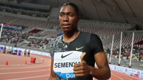 Semenya celebrates after winning the women's 800m during the IAAF Diamond League competition on May 3, 2019 in Doha. 