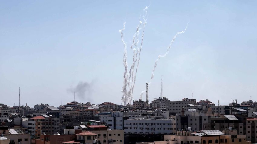 A picture taken from Gaza on May 4, 2019 shows missiles being launched toward Israel.