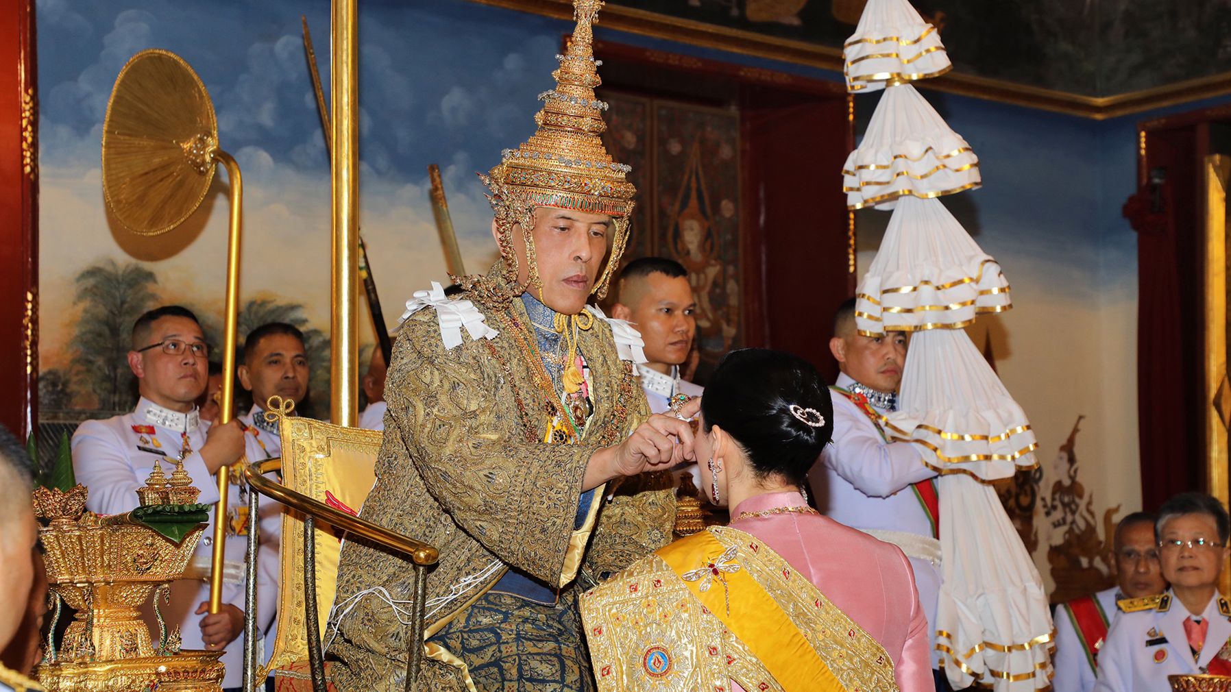 King Vajiralongkorn anoints Queen Suthida at the Grand Palace on May 4.