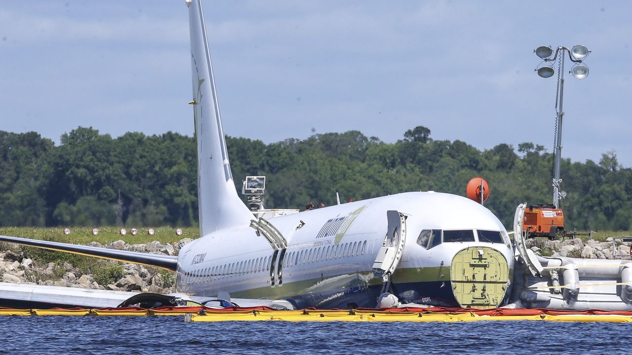 The Boeing 737-800 rests in the St. Johns River on Saturday.  