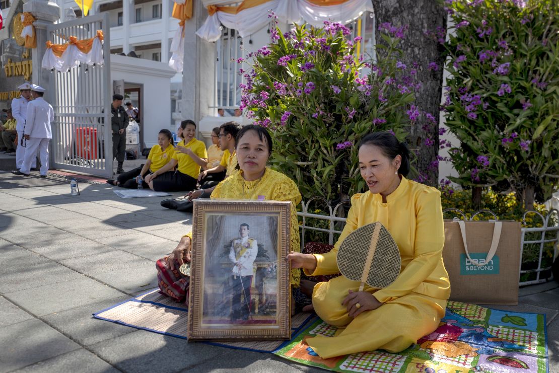 Crowds gather near the Royal Palace to wait for the arrival of King Maha Vajiralongkorn on May 4, 2019 in Bangkok, Thailand. 