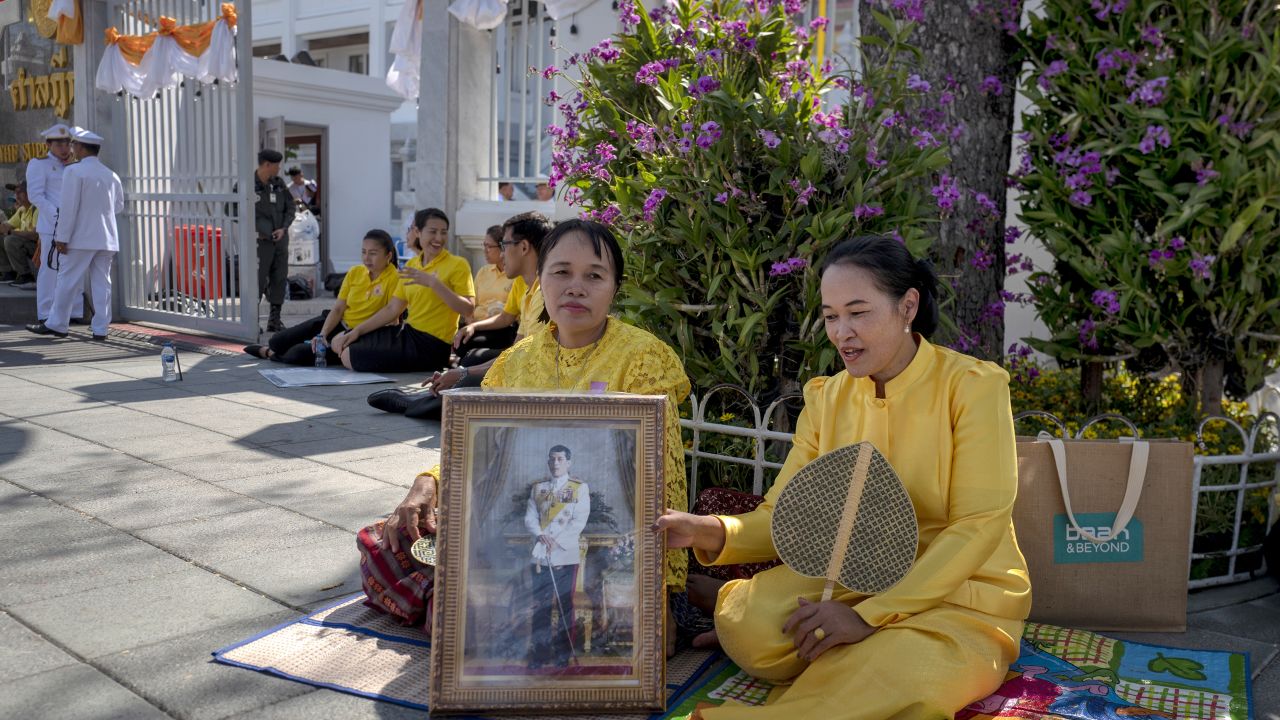 Crowds gather near the Royal Palace to wait for the arrival of King Maha Vajiralongkorn on May 4, 2019 in Bangkok, Thailand.