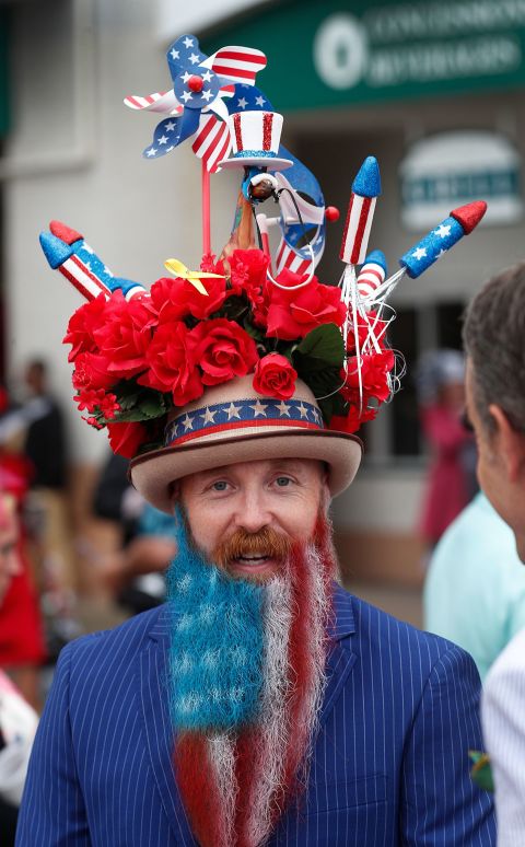Race fan Garey Faulkner dressed in a patriotic outfit for the derby.