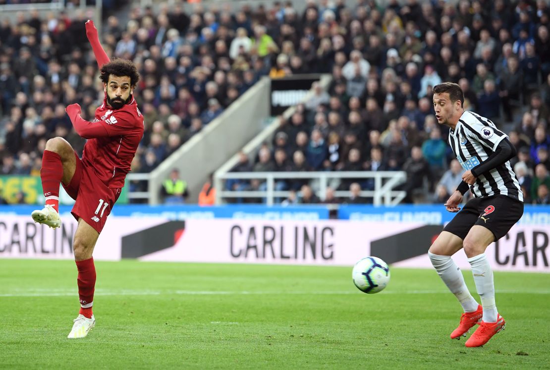 Salah scores Liverpool's second against Newcastle.