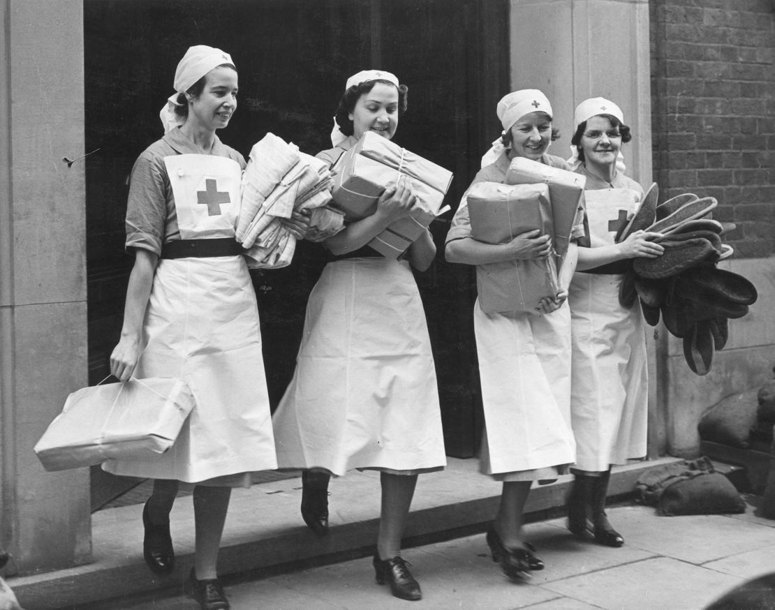 British Red Cross nurses in more 'traditional' outfits, during World War II.