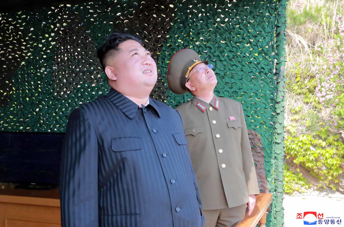 This photo, provided by the North Korean government on May 5, shows North Korean leader Kim Jong Un observing tests of different weapons systems on May 4.