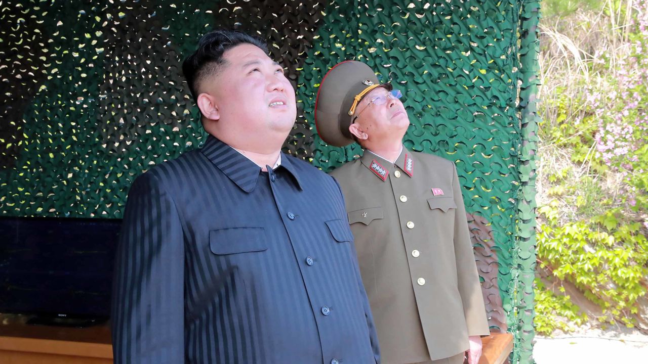 This photo, provided by the North Korean government on May 5, shows North Korean leader Kim Jong Un observing tests of different weapons systems on May 4.