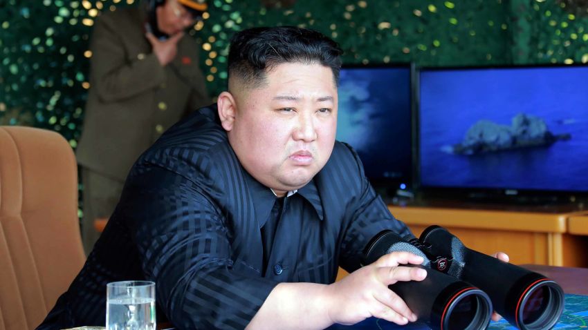 This Saturday, May 4, 2019, photo provided on Sunday, May 5, 2019, by the North Korean government shows North Korean leader Kim Jong Un, equipped with binoculars, observing tests of different weapons systems, in North Korea. North Korean state media on Sunday said leader Kim observed live-fire drills of long-range multiple rocket launchers and unspecified tactical guided weapons, a day after South Korea's military detected the North launching several unidentified short-range projectiles into the sea off its eastern coast. Independent journalists were not given access to cover the event depicted in this image distributed by the North Korean government. The content of this image is as provided and cannot be independently verified. Korean language watermark on image as provided by source reads: "KCNA" which is the abbreviation for Korean Central News Agency. (Korean Central News Agency/Korea News Service via AP)