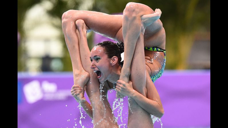 Team Spain competes during the Team Free Routine Final on day two of the Artistic Swimming Japan Open in Tokyo on Sunday, April 28.