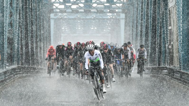 Nicholas Dlamini rides in front of the pack during the first stage of the Tour de Yorkshire between Doncaster and Selby, England, on Thursday, May 2.