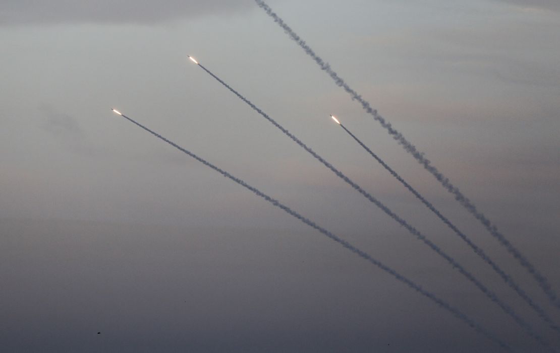 Rockets are fired toward the Israeli areas from Gaza Strip Sunday.