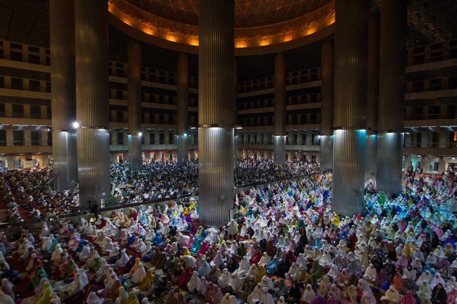 Indonesian Muslims perform an evening prayer called Tarawih the night before the start of the holy fasting month of Ramadan, at Istiqlal mosque in Jakarta, Indonesia, on May 5.