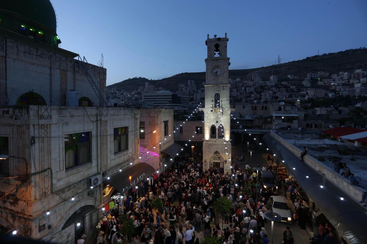 Palestinians celebrate the first night ahead of the holy fasting month of Ramadan in the West Bank city of Nablus, on May 5.