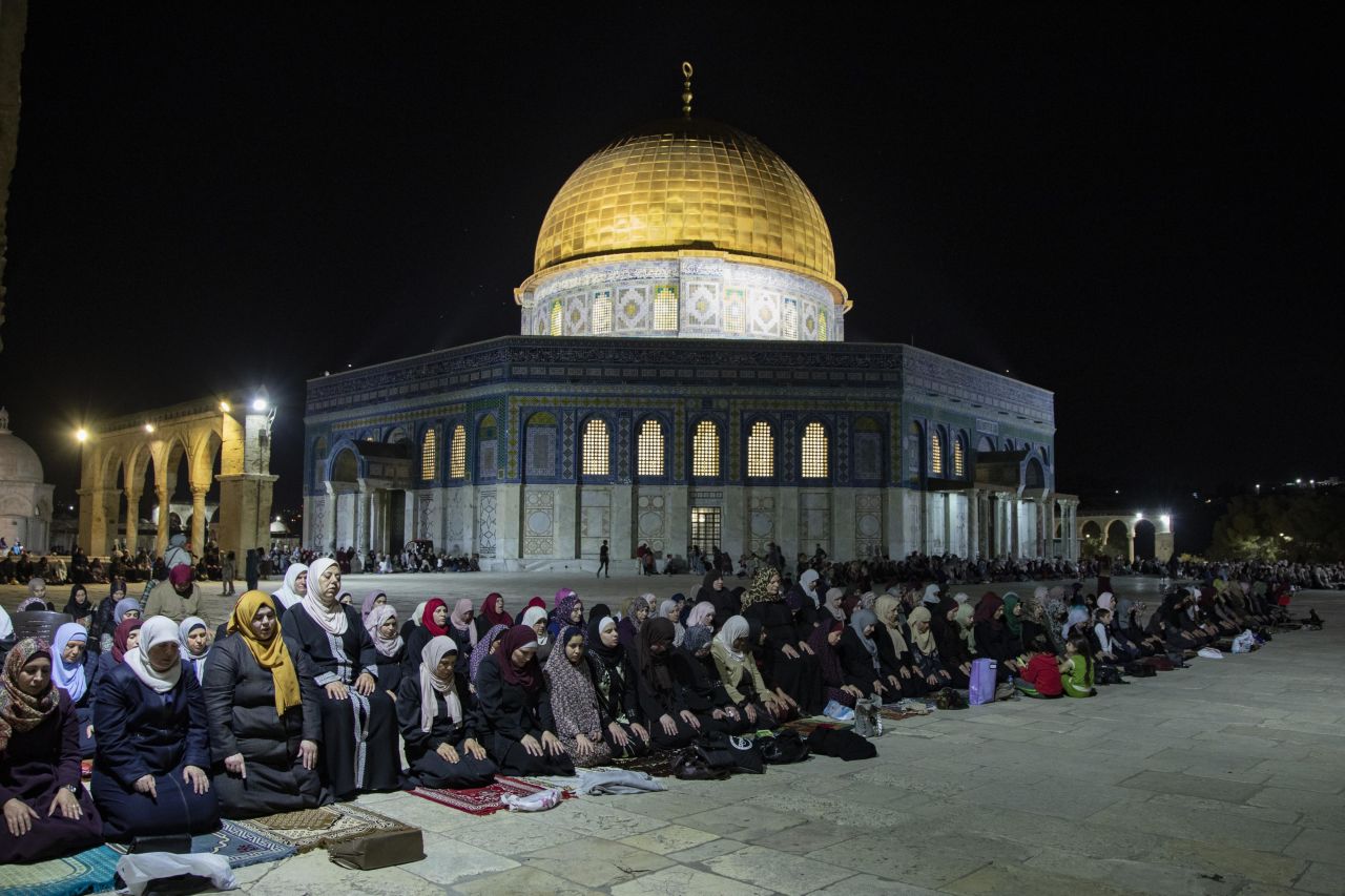 Muslims perform the first "Tarawih" prayer on the beginning of the Islamic holy month of Ramadan at the yard of the al-Aqsa Mosque in Jerusalem on May 5.