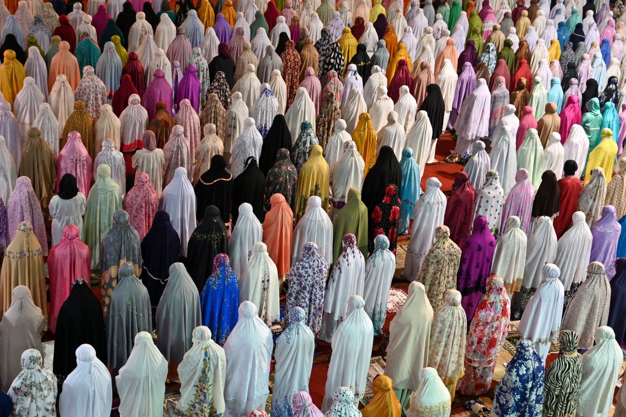 Muslim women pray on the first night of the holy month of Ramadan at the Istiqlal Grand Mosque in Jakarta. Ramadan in Indonesia begins on May 6, with devotees fasting from dawn to dusk until Eid celebrations marking the end of the holy month.