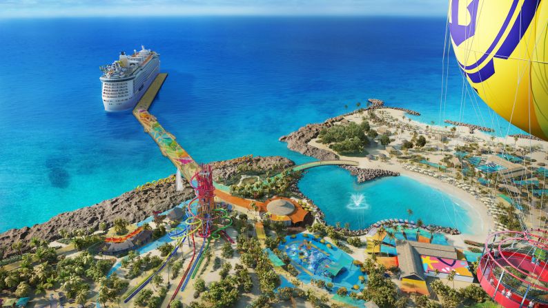 <strong>Up, Up and Away: </strong>A tethered helium balloon attraction allows guests views 450 feet above Perfect Day at CocoCay.