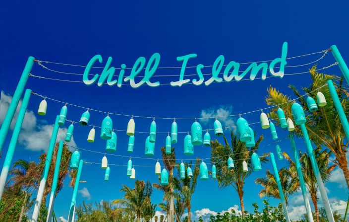 <strong>Chill Island:</strong> Tropical waters and powdery sand set the tone in the Chill Island area, where the largest eatery on the island -- Chill Grill -- offers beachside dining.<br />