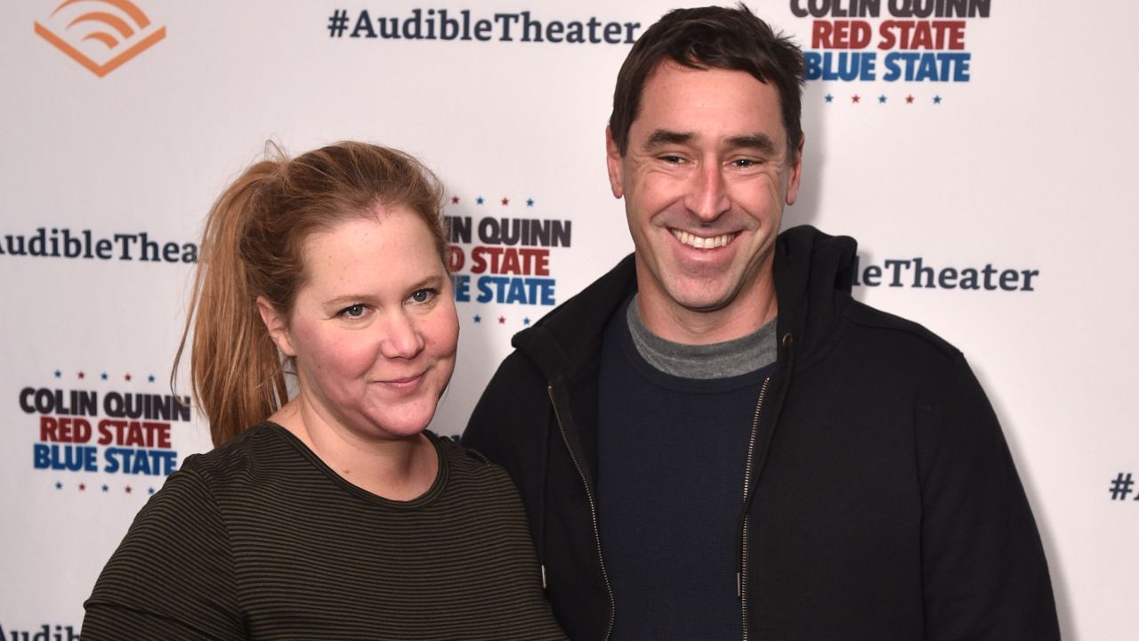 Amy Schumer and Chris Fischer attend the Opening Night for Colin Quinn's "Red State Blue State" at Audible's Minetta Lane Theatre in NYC at the Minetta Lane Theatre on January 22, 2019 in New York City.  (Photo by Bryan Bedder/Getty Images for Audible)