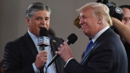 LAS VEGAS, NV - SEPTEMBER 20:  Fox News Channel and radio talk show host Sean Hannity (L) interviews U.S. President Donald Trump before a campaign rally at the Las Vegas Convention Center on September 20, 2018 in Las Vegas, Nevada. Trump is in town to support the re-election campaign for U.S. Sen. Dean Heller (R-NV) as well as Nevada Attorney General and Republican gubernatorial candidate Adam Laxalt and candidate for Nevada's 3rd House District Danny Tarkanian and 4th House District Cresent Hardy.  (Photo by Ethan Miller/Getty Images)