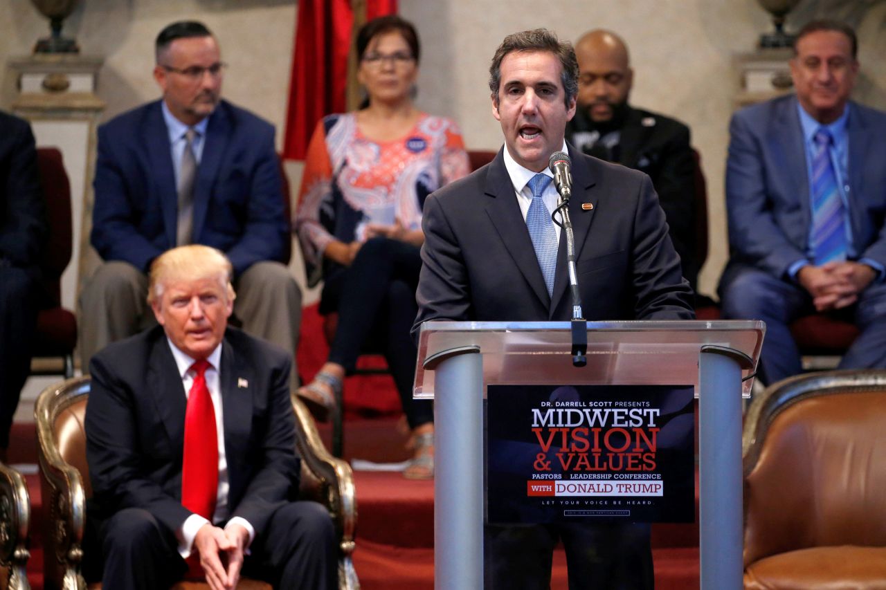 Attorney Michael Cohen delivers remarks on the behalf of Donald Trump while Trump was on the campaign trail in September 2016.