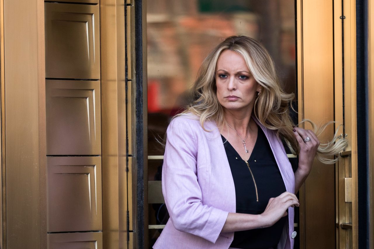 Adult-film actress Stormy Daniels exits a New York courtroom for a hearing related to Cohen in April 2018.