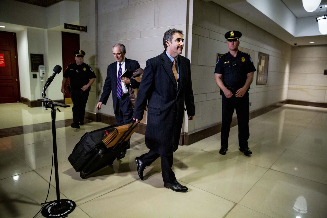 Cohen leaves a closed-door meeting of the House Intelligence Committee in March 2019. It was his fourth appearance on Capitol Hill in nine days. He spent roughly 30 hours in total with three different congressional committees.