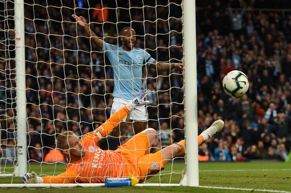 Sergio Aguero had his effort cleared off the line in the first-half. 