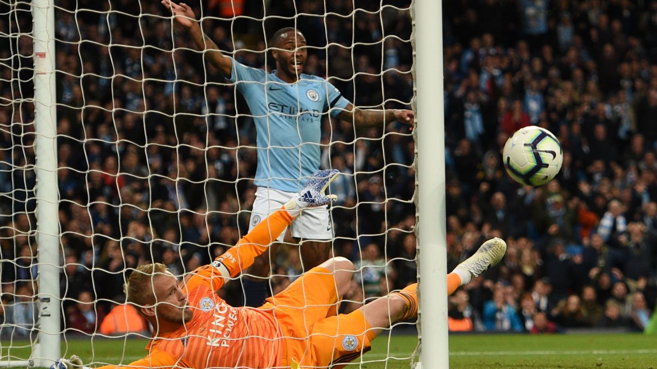 Sergio Aguero had his effort cleared off the line in the first-half.