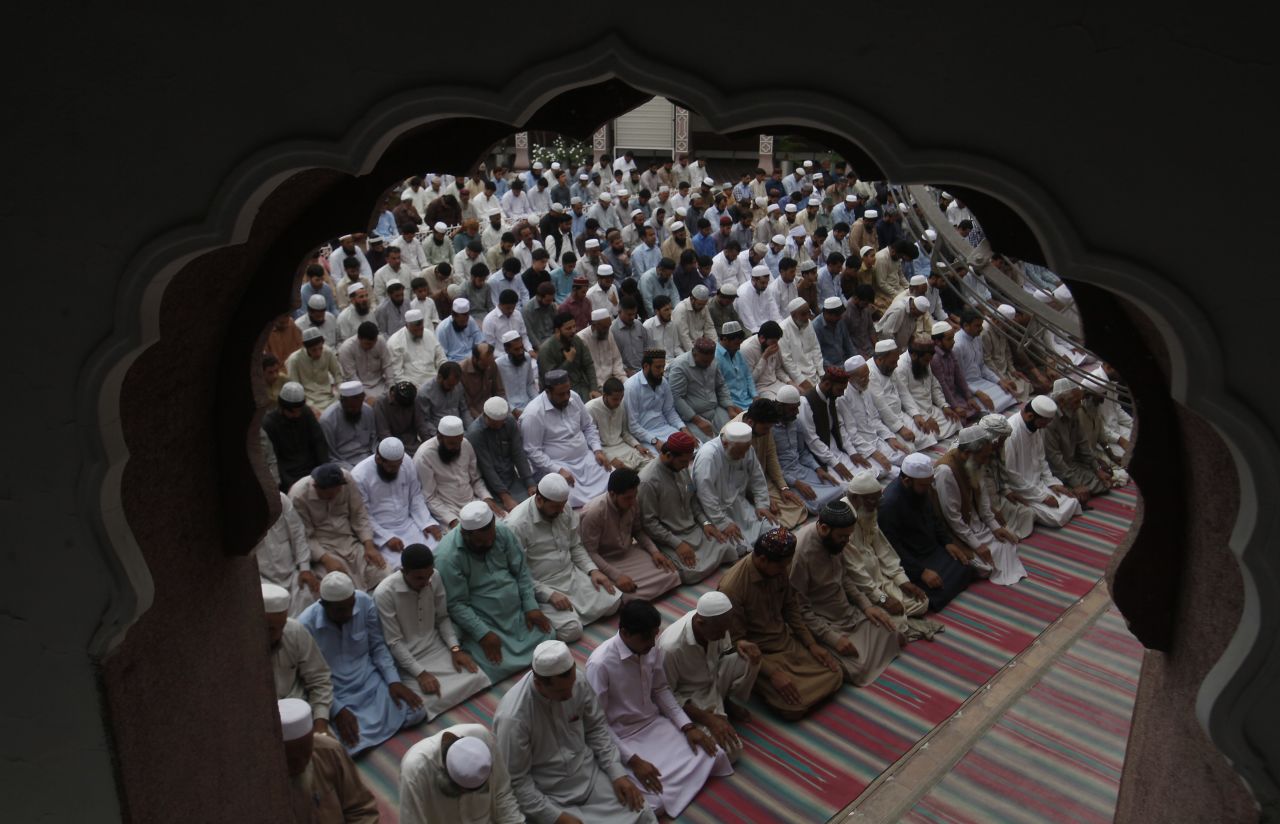 Pakistani Muslims perform an evening prayer called 'tarawih' during the fasting month of Ramadan at a mosque in Peshawar, Pakistan, Monday, May 6.