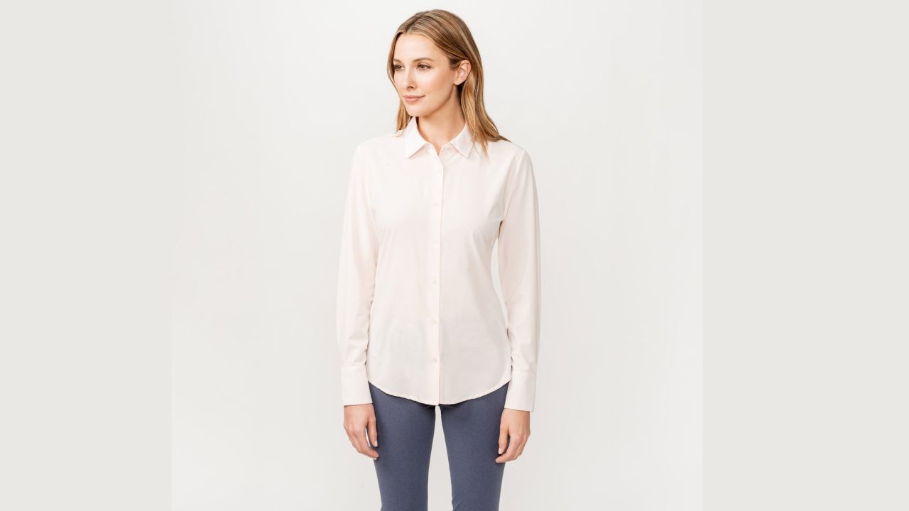 <strong>Ministry of Supply Juno Tailored Dress Shirt ($95; </strong><a href="https://ministryofsupply.com/products/womens-juno-tailored-dress-shirt-blush" target="_blank" target="_blank"><strong>ministryofsupply.com</strong></a><strong>) </strong><br />