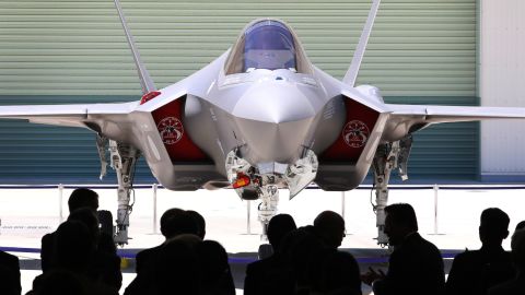 This picture taken on June 5, 2017, shows the first F-35A stealth fighter assembled in Japan, unveiled at a Mitsubishi Heavy Industries factory in Toyoyama.