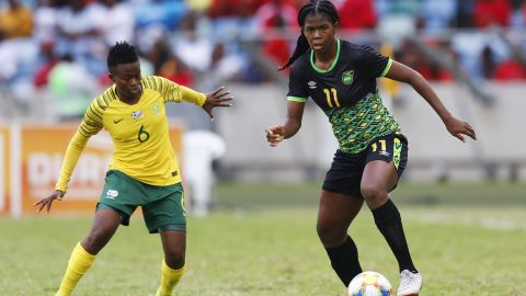 Jamaica's forward Khadija Shaw (right) is expected to make an impact in France.  