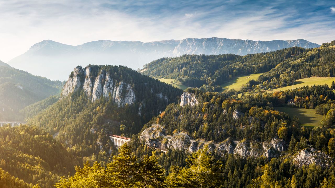 <strong>Semmering railway</strong>: Made up of 14 tunnels, 16 major viaducts, 118 arched stone bridges and 11 iron bridges, the Semmering railway has been attracting generations of train travelers since 1854.