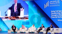 John Michael Flint, HSBC Group Chief Executive, speaks during financial sector conference in Riyadh, Saudi Arabia April 24, 2019. REUTERS/Stringer. 