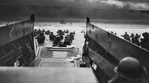 American troops storm the beaches of Normandy, France, on June 6, 1944.