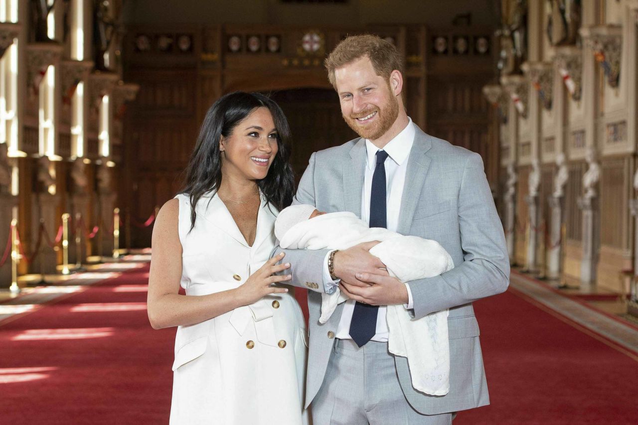 Meghan and Harry <a href="https://www.cnn.com/2019/05/08/uk/royal-baby-photo-name-meghan-harry-gbr-intl/index.html" target="_blank">present their newborn son</a> at Windsor Castle in May 2019.