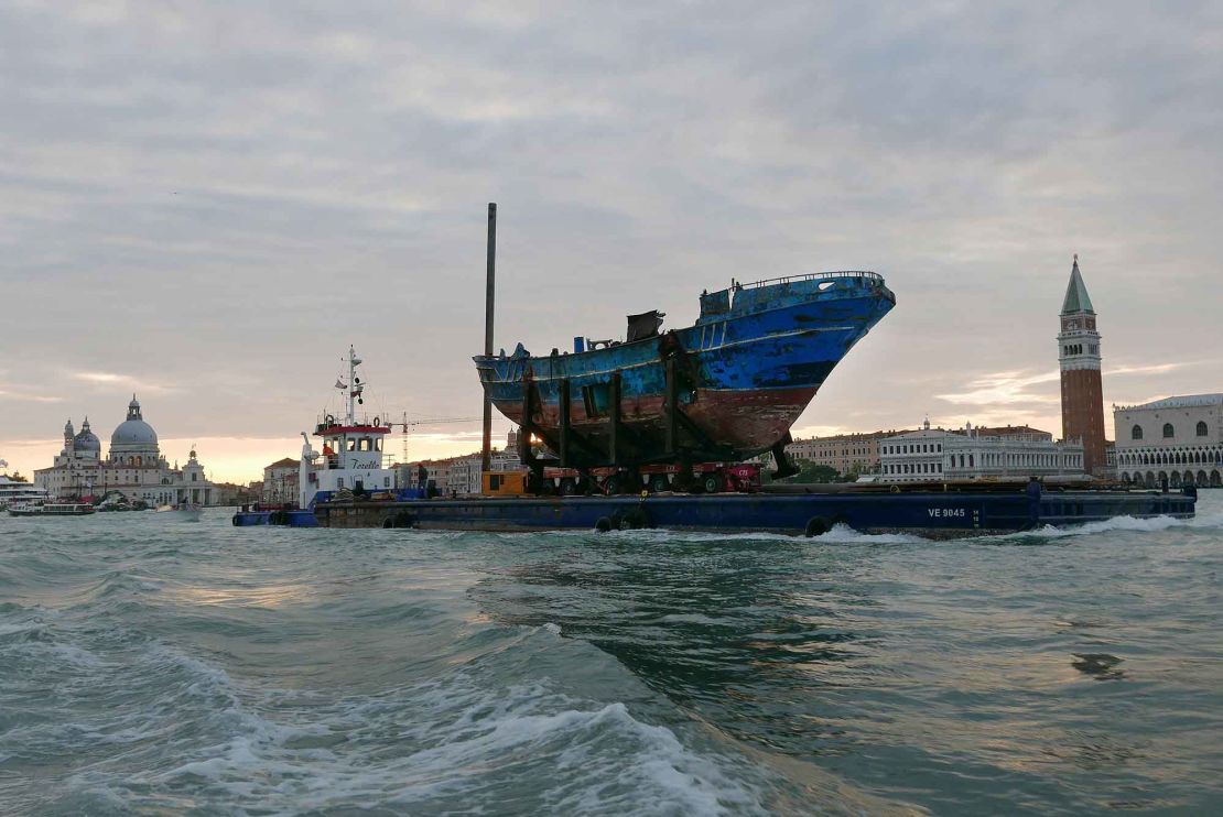 "Barca Nostra" being transported from Pontile Marina Militare di Melilla to the Arsenale in Venice, Italy.