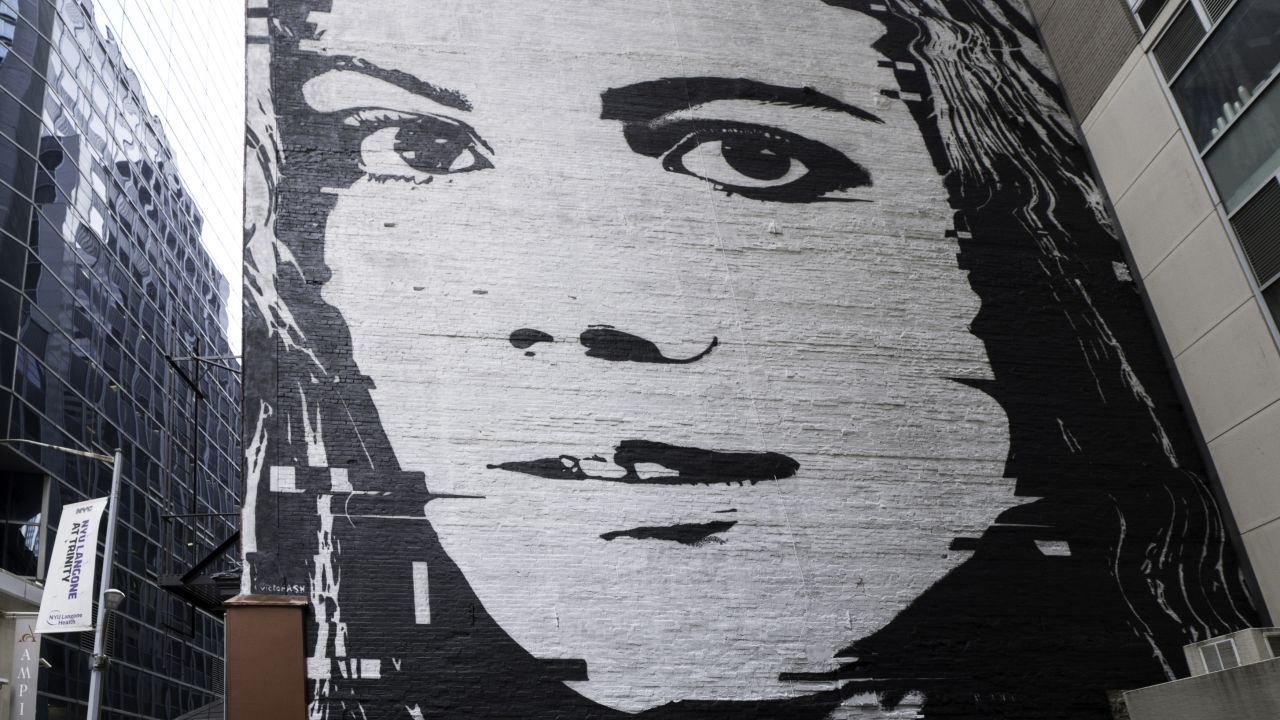 The mural telling the story of Melanie Thompson measures 60 by 40 foot