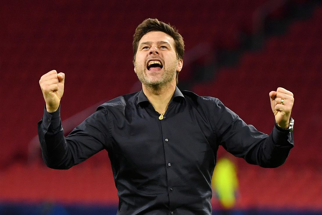 Pochettino celebrates victory after Spurs reached the Champions League final after getting the better of Ajax in the semis.