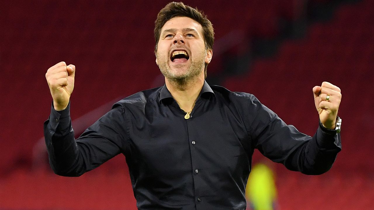 Pochettino celebrates victory after Spurs reached the Champions League final after getting the better of Ajax in the semis.