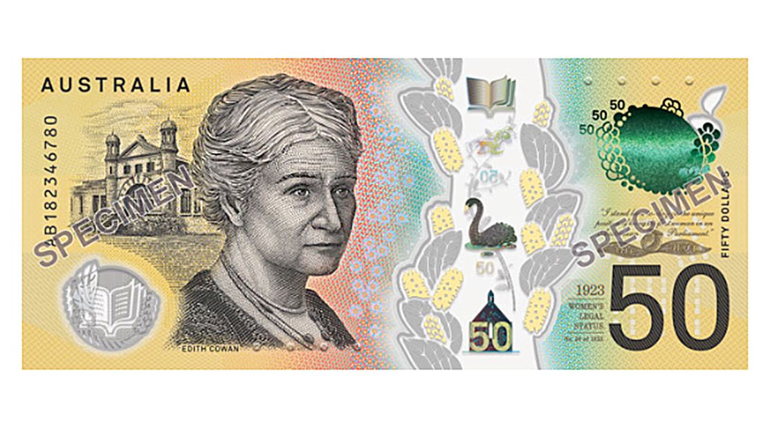 An image of the $50 note, featuring Edith Cowan.