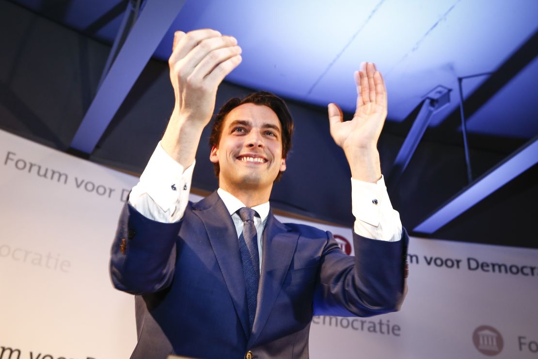Thierry Baudet, leader of the Forum for Democracy (FvD), on election night 2017.  