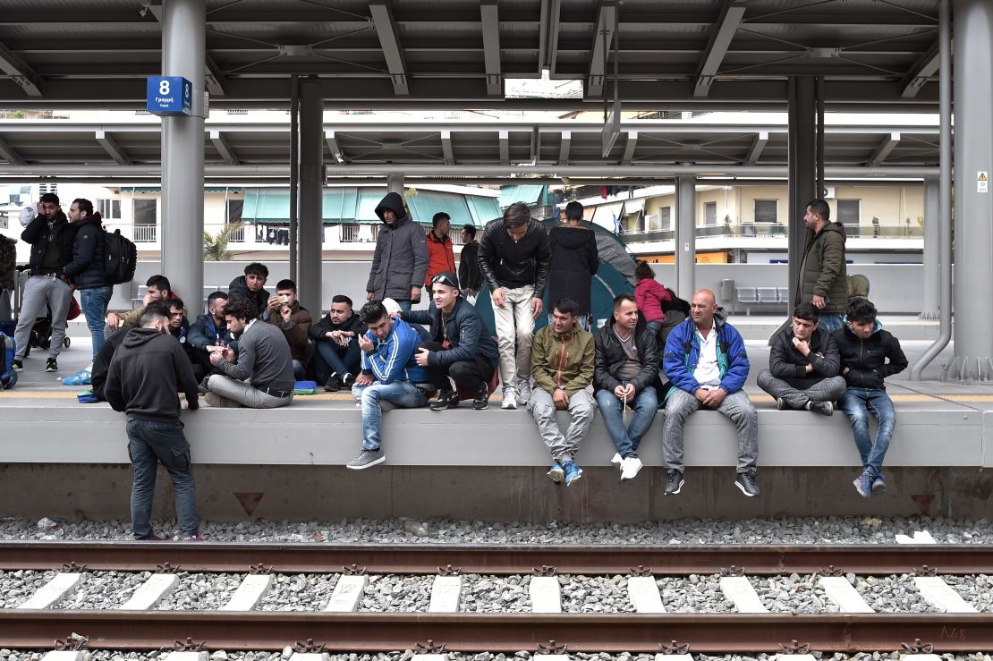 Migrants stage a protest at Athens central train station, in April this year, over travel restrictions.