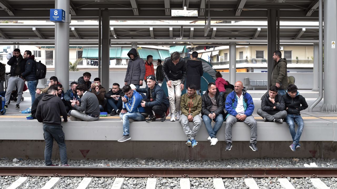 Migrants stage a protest at Athens central train station, in April this year, over travel restrictions.